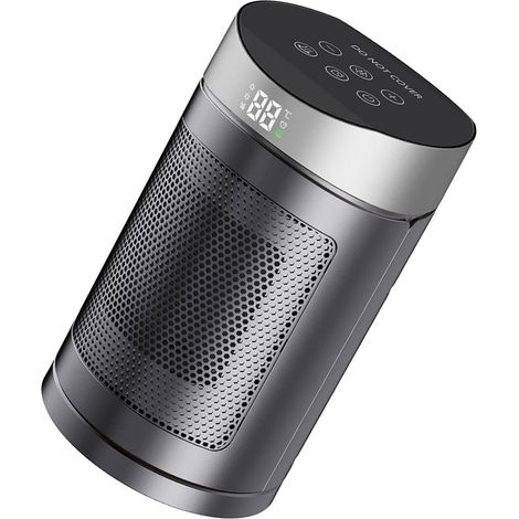 Radiateur d'appoint compact mobile intérieur 1500W céramique chauffage rapide sécurisé thermostat télécommande oscillation 70° minuterie 12h 4 modes chambre maison argent prise EU (1/5)