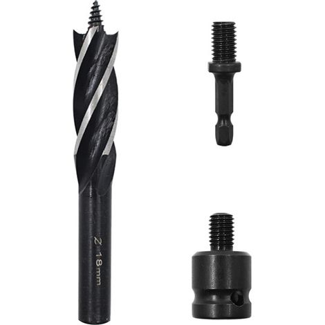 Set de 3 mèches à tarière acier à haute teneur en carbone pour perçage bois longues 4 lames trous laminaires avec 2 adaptateurs multitâches