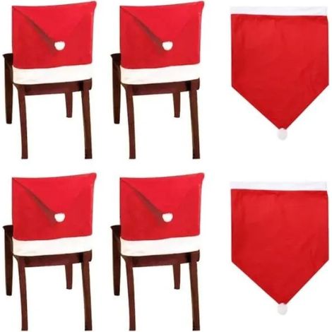 Housse de chaise - Noël - 10 pièces - Rouge - Décoration de Noël - Lavable (1/4)