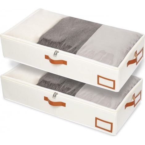 Bac rangement sous lit beige 80x45x15 cm lot 2, fermeture éclair (1/5)