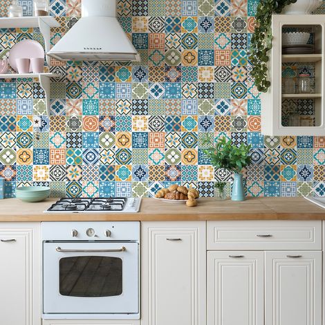 Sticker Mural Carrelage adhésif Cuisine Salle de Bain - 60 STICKERS CARREAUX DE CIMENT PIANICIO - 60stickers20x20cm (1/5)