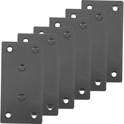 Lot de 6 équerres plates en acier inoxydable noir avec trous (1/5)