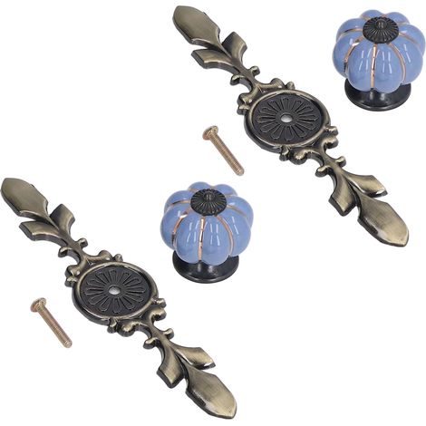 2er-Set handbemalte Kürbis-Schubladenknöpfe im chinesischen Landhausstil, Keramik-Schrankgriffe, blau (1/5)
