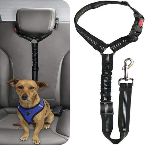 Ceintures de sécurité pour chiens et chats, fixations de ceinture de sécurité pour appuie-tête de voiture, laisse de sécurité réglable, noire. (1/4)