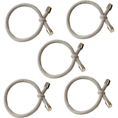 Lot de 5 élastiques à cheveux pour femmes, très élastiques, avec nœuds et décorations métalliques.-Beige (1/5)