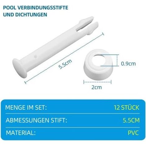 Lot de 12 pièces de rechange pour piscines de 5,5 cm Goupilles et joints de connexion pour Intex et Bestway Goupilles et joints de rechange pour piscines à structure ronde