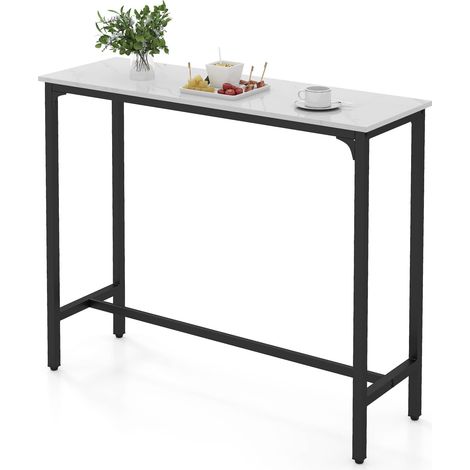 COSTWAY 120cm Bar Table Counter Height Table with Footrest-White (1/5)