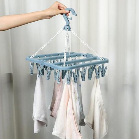 Porte-Vêtements Antivent - 32 Pinces - Cadre Pliable Pour Séchage Extérieur - Vert - 1 Pièce (1/5)
