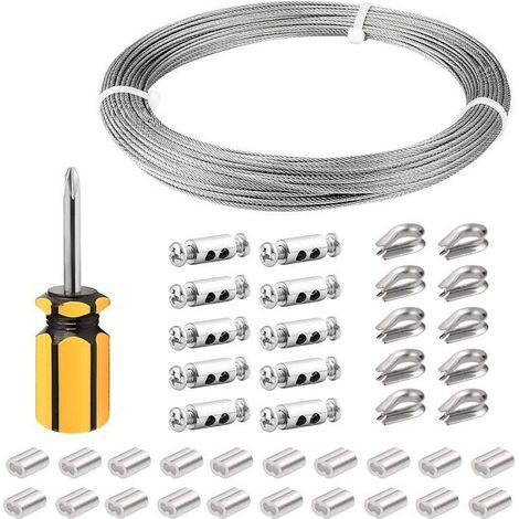 Cable Inox 3mm,30M/3mm Corde en Acier Inoxydable,Cable en Acier Revêtu avec Serre-Câbles,M3 Manchons,Cosses en Acier Inoxydable,3mm Cable Métallique pour Fil a linge,Cable de Garde Corps (1/4)