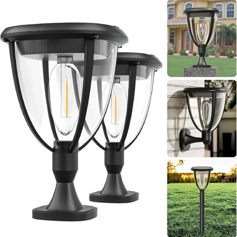 Lampe Solaire Exterieur Jardin, Lampe Exterieur Solaire pour Poteau avec 2 Modes, IP65 Étanche, Applique Murale Solaires pour Cour, Clôture, Couloir, Balcon (Lot de 2) (1/5)