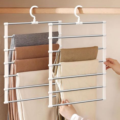 Lot de 2 cintres pliables pour pantalons, gain de place dans la garde-robe, cintres pliables pour suspendre pantalons, jupes, foulards, cravates, cintres et draps