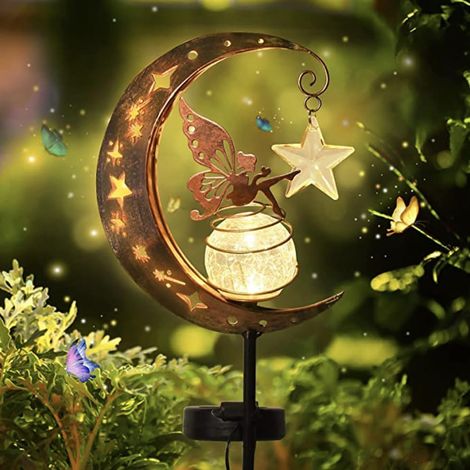 Lampe Solaire Exterieur Jardin, Fée Elfe Lune Solaire Lampe pour Étanche Decoration Jardin Exterieur, Lumiere Solaire Exterieur LED Boule de Verre (1/5)
