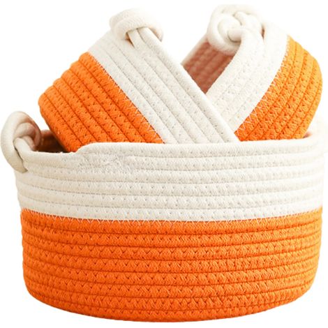 Ensemble de paniers de rangement pour l'organisation de la maison, paniers en corde de coton tressée avec poignées pour jouets, vêtements, livres, serviettes, chaussures, décoration de placard (1/5)