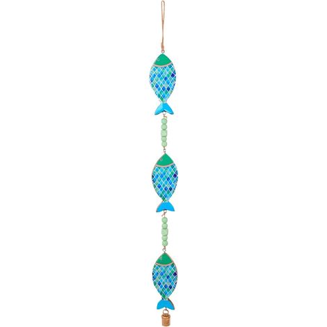 Móvil de peces de madera turquesa con campana 82 cm (1/5)