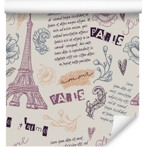 Papel pintado de la Torre Eiffel con flores para salón y dormitorio, 50x1000 cm. (1/5)