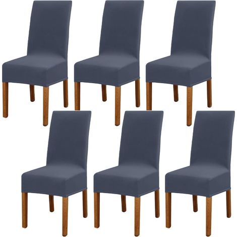 6 Pièces Housse de Chaise de Salle à Manger Élastique, Bleu Gris (1/5)
