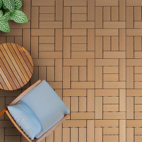 Karat – Dalle WPC Classic 30 x 30 cm – Bois de teck – Système de clic – Résistante aux intempéries – Pour terrasses et balcons