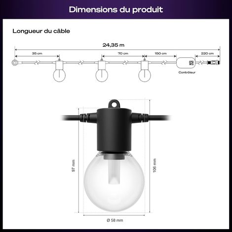 Philips Hue Festavia Globe – Guirlande lumineuse connectée 21 m (30 ampoules) pour extérieur