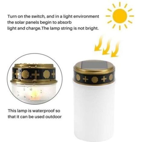 Bougie Solaire Blanche Pour Tombes Éclairage LED Cimetière Lumière Extérieure 1 Pièce