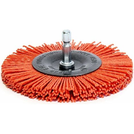 Carivent 100-mm-Rundbürste zum Reinigen und Schleifen von Holz für Schraubendreher/Bohrmaschinen. Aggressives Nylon mit 1/4"-Sechskantantrieb (6,35 mm).