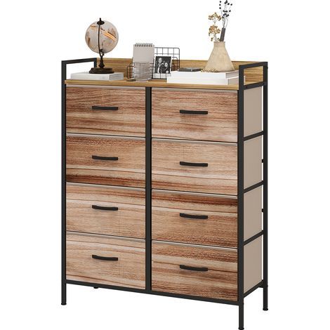 Meuble de Rangement commode 8 tiroirs en tissu amovibles, étagère supérieure et cadre acier 79L x 29l x 101H cm (1/5)