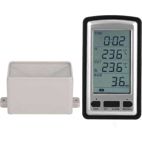 Pluviomètre sans fil, station météo, enregistreur de température intérieure/extérieure (1/5)