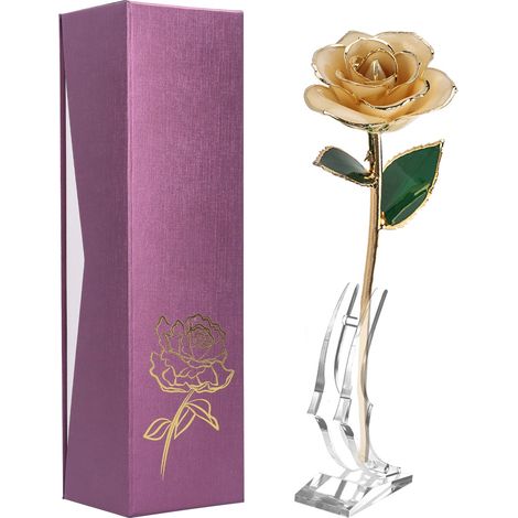 Gold Rose 24K Gold Plated Rose Gift Ornament for Birthday Anniversary Valentines Day (1/5)