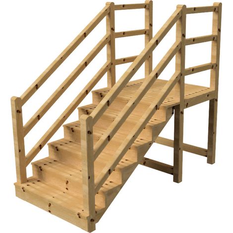 MILANO - Escalier en bois 6 marches H105 cm - avec contre-marches - Palier L120 x P116 cm - Rambardes escalier et palier des 2 côtés