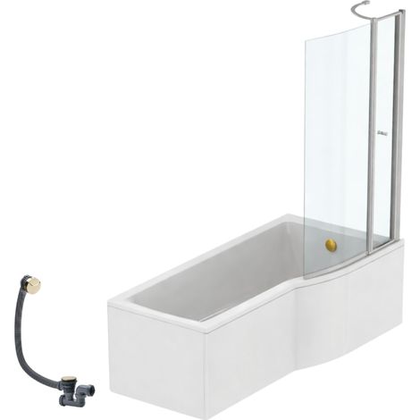 Pack baignoire bain douche 170 x 80 cm droite IDEAL STANDARD Connect Air + tablier + pare bain avec volet + vidage Doré
