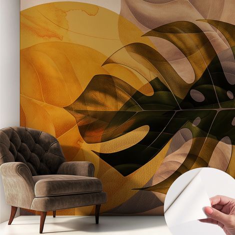 Carta da parati autoadesiva - Fotomurale adesivo - design elegante - stile moderno - Foglie astratte 250x250 cm (1/5)