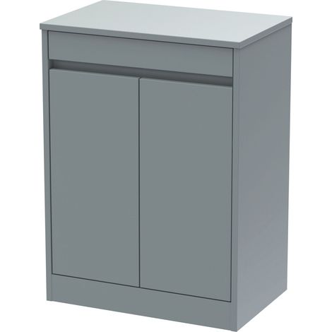 Chartley Contemporary Floor Standing 2 Door Vanity Unit with Laminate Worktop, 600mm, Coastal Grey (1/4)