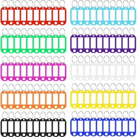 100pcs Porte Étiquettes Cle,Porte-Clés en Plastique Plaques pour clés Multicolores avec Anneau pour Identificateur de Clé de Porte, Valise,Hôtel,Animal de Compagnie (1/5)