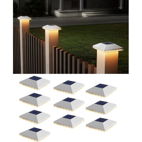 Lot de 10 lampes solaires pour poteau 7 x 7, 9 x 9, 10 x 10 cm, étanchéité IP65, lumière solaire automatique du crépuscule à l'aube pour boîte aux lettres, jardin, allée