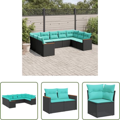 Gartenmöbel -  9-teiliges Gartensofa-Set mit Kissen, schwarzes Polyrattan (1/5)