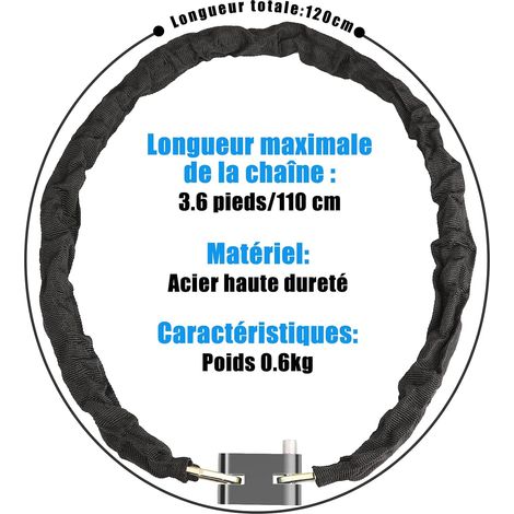 Chaîne Antivol Vélo avec 3 Clé [120cm/5.5mm], Étanche Cadenas de Velo Sécurité Acier Haute Dureté, Cadenas à Clé pour Vélo, Moto,Porte, Clôture, Scooters (1/4)