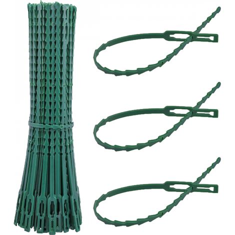 Lot de 400 attaches crantées pour plantes, supports, tuteurs, liens réglables pour arbustes, potagers - 23 cm - Vert - Linxor
