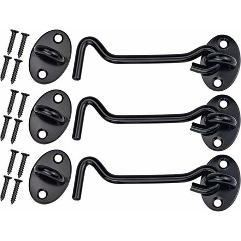 Lot de 12 Crochets Noirs en Acier Inoxydable Vintage pour Porte, Verrou de Grange, Fixation Mural pour Salle de Bain, Fenêtre, Porte Coulissante, avec Vis (1/5)