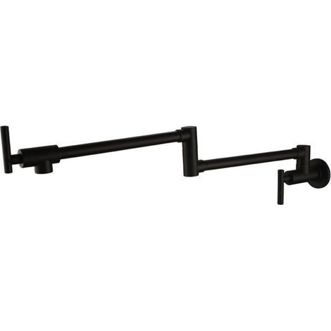 Robinet mural à bec verseur , en acier inoxydable robuste avec double articulation rétractable , culbuteur pliable et 2 poignées , noir (1/5)