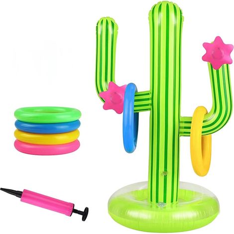 Juego de 10 anillos inflables con forma de cactus y bomba de aire – Ideales para piscinas, juegos al aire libre y fiestas de verano. (1/4)