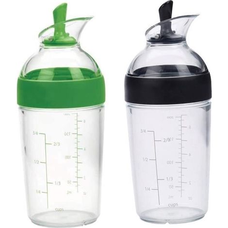 Bicchieri shaker per condimento per insalata - Impugnatura facile - Set da due - 240 ml - Verde e nero - Design pratico (1/4)