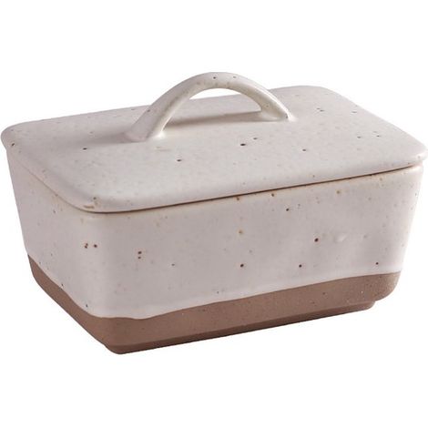 Beurrier style européen vintage avec couvercle - beurrier - boîte à beurre carrée en céramique - 350 ml - Blanc - Céramique blanche (1/5)