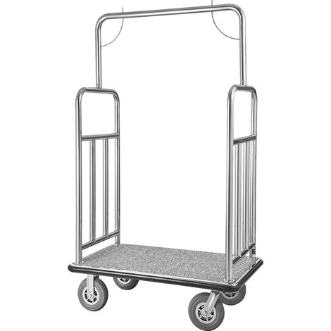 VEVOR Carrello Portavaligie per Hotel, Capacita di Carico di 544 kg Carrello Trasporto Portavaligie con Ponte in Moquette Grigia e Ruote in Gomma da 203,2 mm per Hotel, Condomini, Resort, Argento