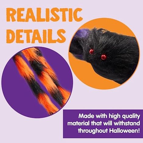 Ensemble d'araignées colorées pour Halloween (5 pièces) - Accessoires d'araignées géantes rayées et poilues - Araignées effrayantes de différentes tailles pour décorations intérieures et extérieures (1/4)