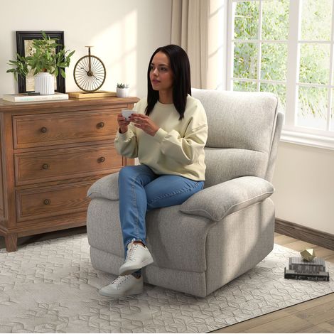 Fauteuil relax inclinable 89x98x101 cm gris clair en polyester avec repose-pieds et rotation (1/5)