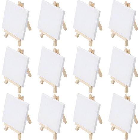 Mini Chevalet De Peinture - Structure En Bois Pliable - Avec 12 Toiles En Lin 10x10cm - Pour Loisirs Créatifs Et Décoration (1/5)