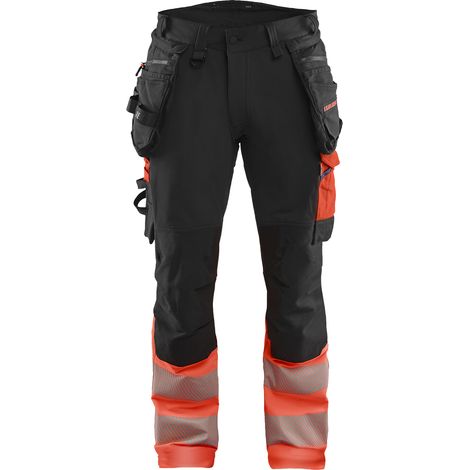 Pantaloni da lavoro ad alta visibilità stretch 4D 1125 - Nero/Rosso fluorescente 4XL - FR(58) - SE(C64) - Corti