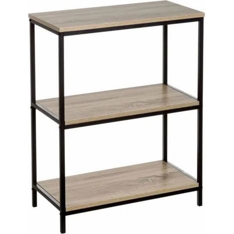 Bibliothèque - JUANIO - 60 x 30 x 76 cm - 3 étagères - MDF/métal naturel-noir - Charge 5 kg/étagère