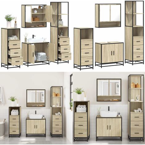 Set Mobili da Bagno 4 pz Rovere Sonoma in Legno Multistrato - Set di armadi da bagno - Armadietto a specchio