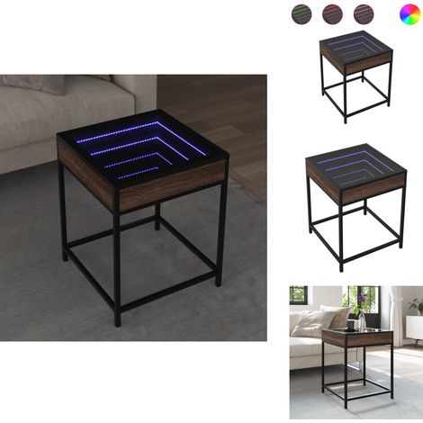 Couchtisch mit Infinity-LED Braun Eichen-Optik 40x40x51 cm - Couchtisch - Couchtische - Beistelltisch - Sofatisch (1/5)
