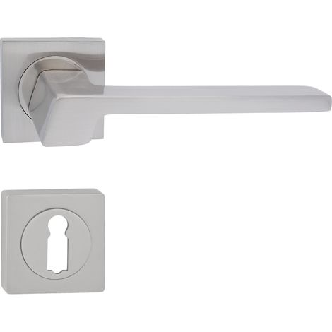 domino Türgriff Drückergarnitur BB-Buntbart Set quadratische Rosette Türklinke für Zimmertür, Bürotür, Kellertür & Innentür Türbeschläge aus Aluminium Nickel Türdrückergarnitur CANTORO-QR M9 (1/5)